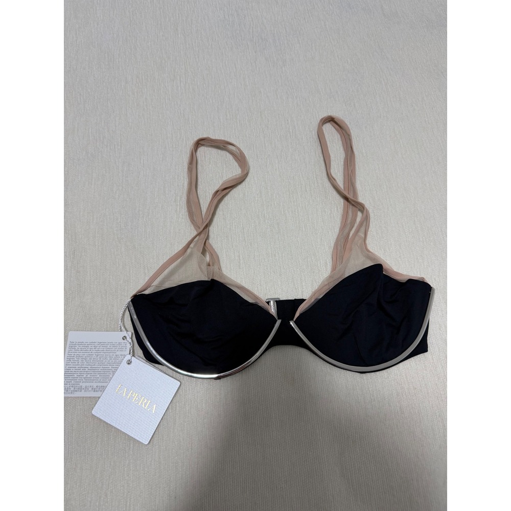 LA PERLA Black Mesh Trim Wired Balconette Bra 38D Made in Italy NWT - Picture 3 of 10